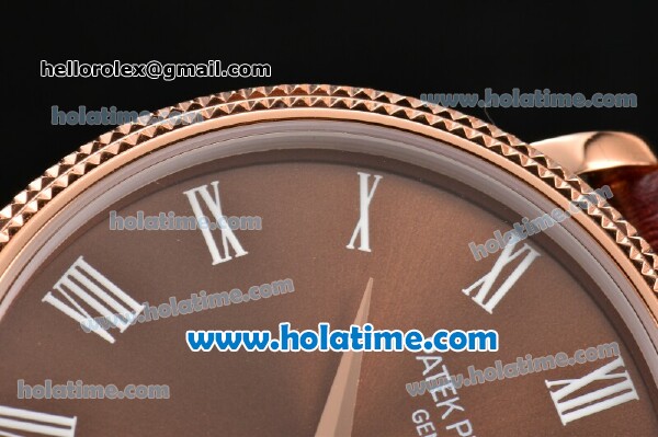 Patek Philippe Calatrava Miyota Quartz Rose Gold Case with Roman Numeral Markers and Brown Dial - Click Image to Close